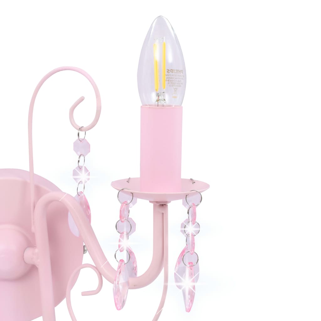 vidaXL sienas lampa ar pērlītēm, rozā, 2 x E14 spuldzes