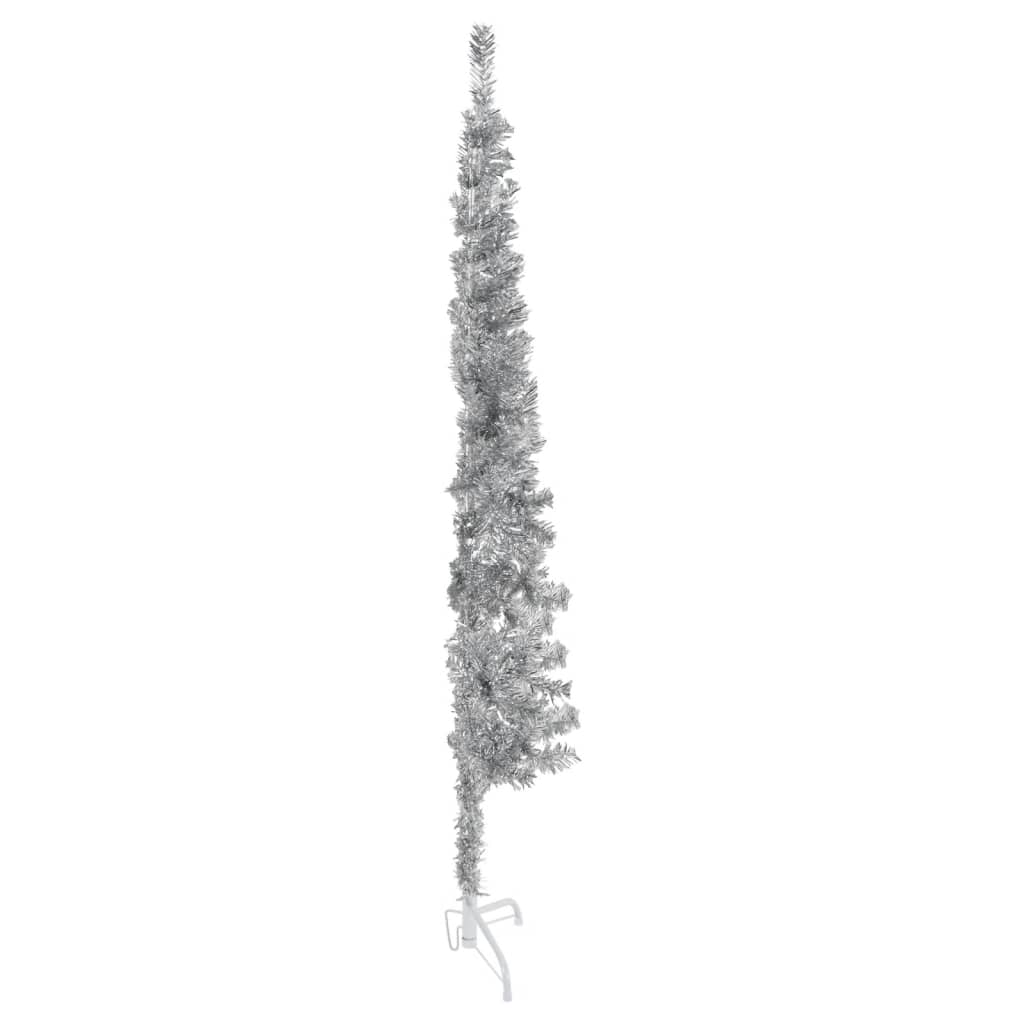 vidaXL mākslīgā Ziemassvētku egle, statīvs, pusapaļa, sudraba, 180 cm