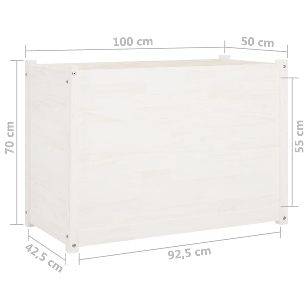 vidaXL dārza puķu kaste, balta, 100x50x70 cm, priedes masīvkoks