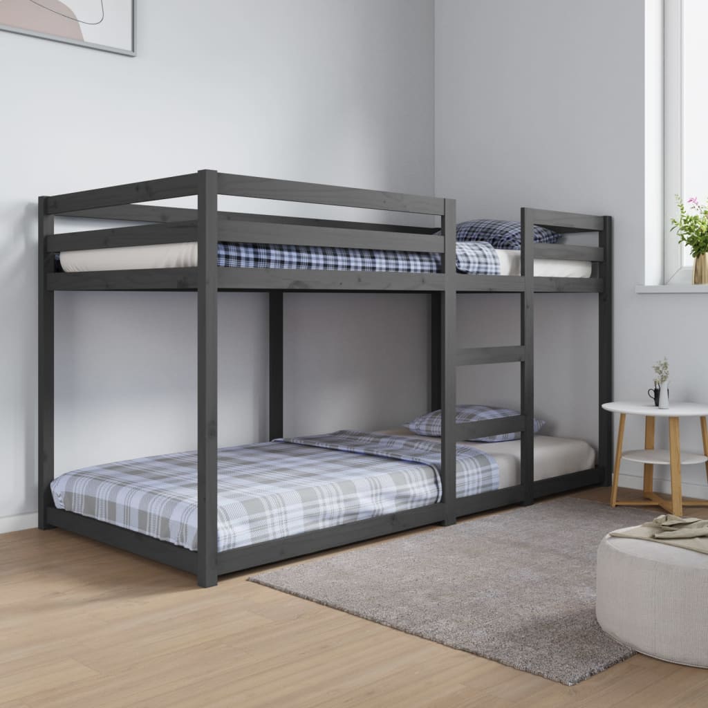vidaXL divstāvu gulta, pelēka, 90x200 cm, priedes masīvkoks