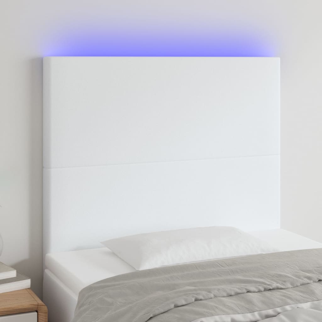 vidaXL gultas galvgalis ar LED, 80x5x118/128 cm, balta mākslīgā āda