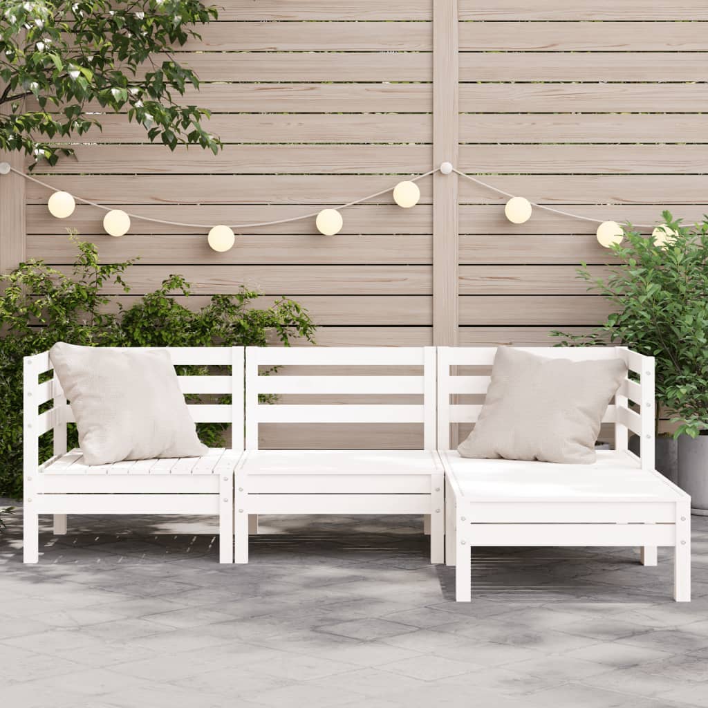 vidaXL trīsvietīgs dārza dīvāns ar kājsoliņu, balts, priedes masīvkoks