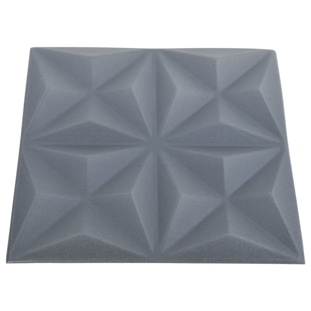 vidaXL 3D sienas paneļi, 12 gab., 50x50 cm, pelēks origami, 3 m²