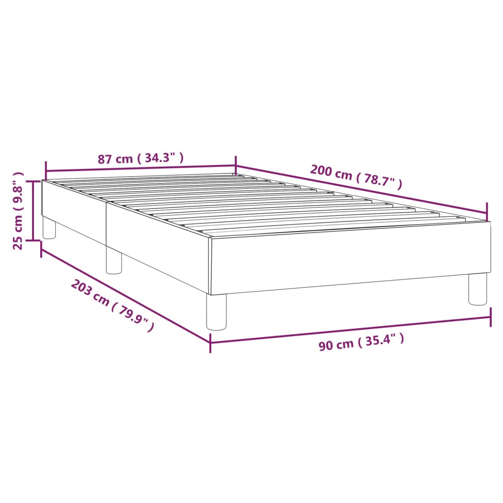 vidaXL gultas rāmis, krēmkrāsas, 90x200 cm, audums