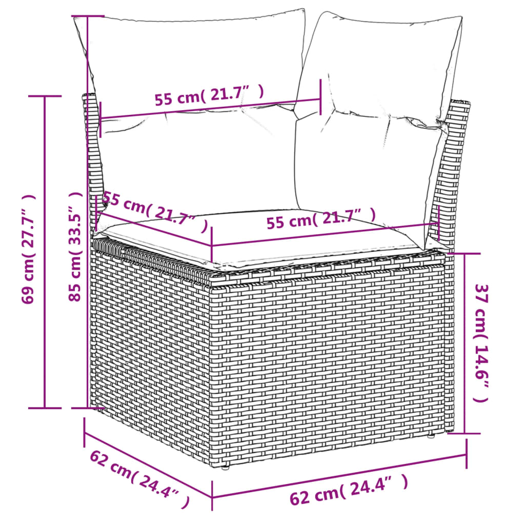vidaXL 14-daļīgs dārza dīvāna komplekts, matrači, bēša PE rotangpalma
