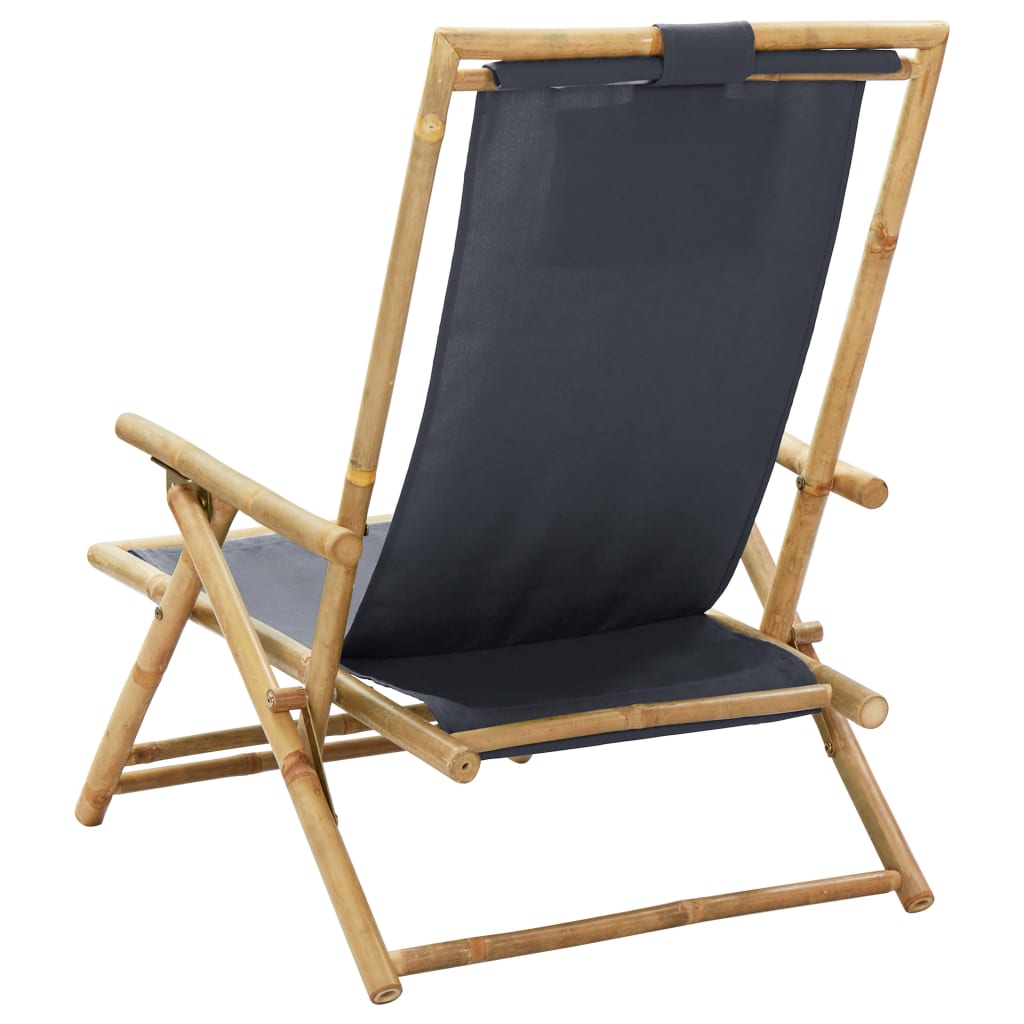 vidaXL atpūtas krēsls, atgāžams, tumši pelēks audums, bambuss