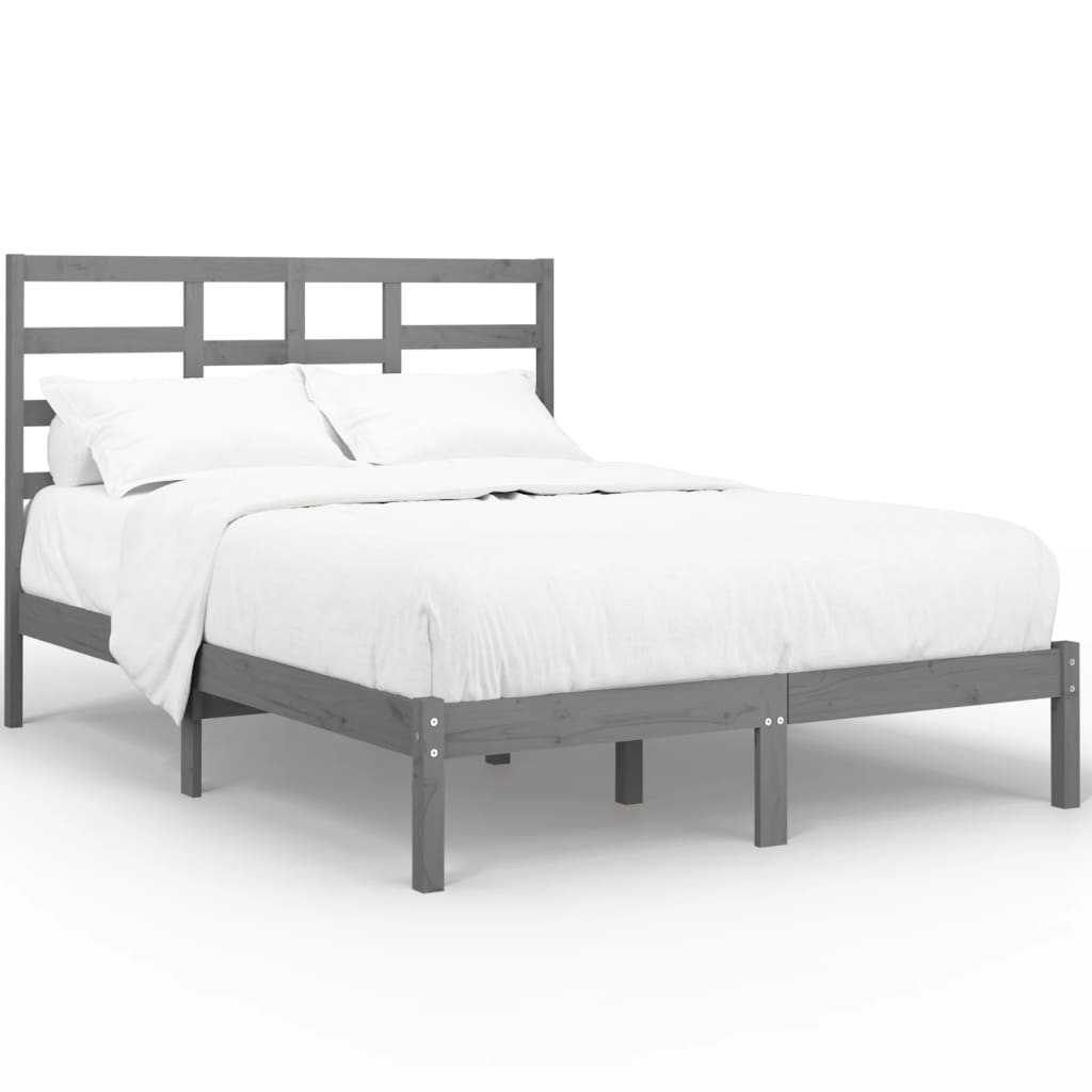 vidaXL gultas rāmis, pelēks, masīvkoks, 120x190 cm, divvietīgs