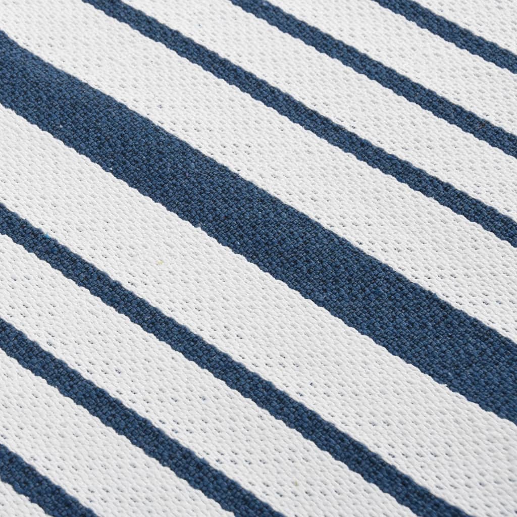 vidaXL paklājs, balts ar zilām svītrām, 120x180 cm, kokvilna