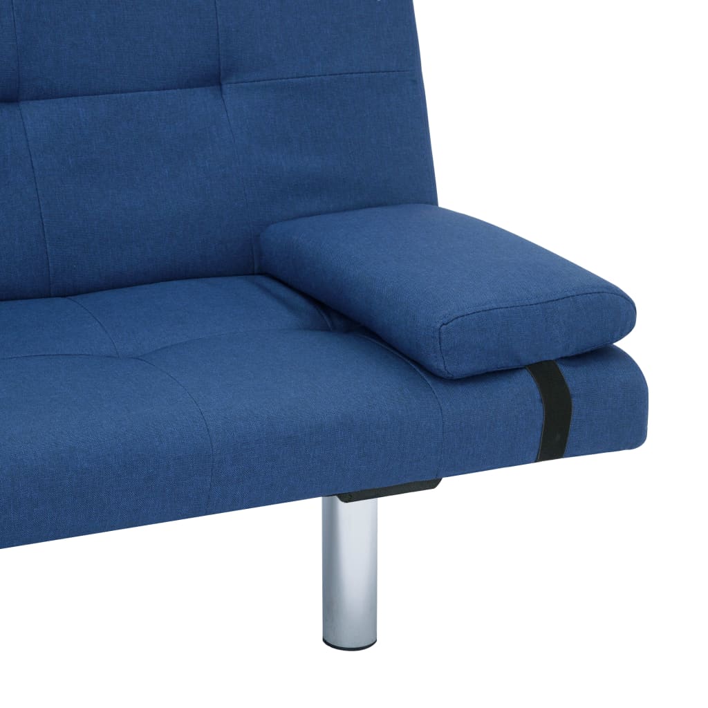 vidaXL izvelkams dīvāns ar 2 spilveniem, zils poliesters
