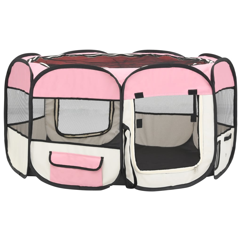 vidaXL saliekama suņu sētiņa, ar somu, rozā, 125x125x61 cm