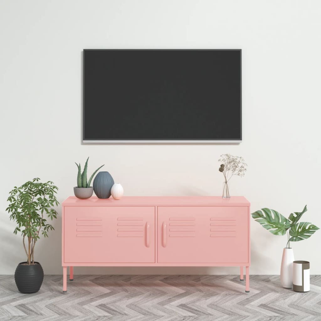 vidaXL TV skapītis, 105x35x50 cm, tērauds, rozā