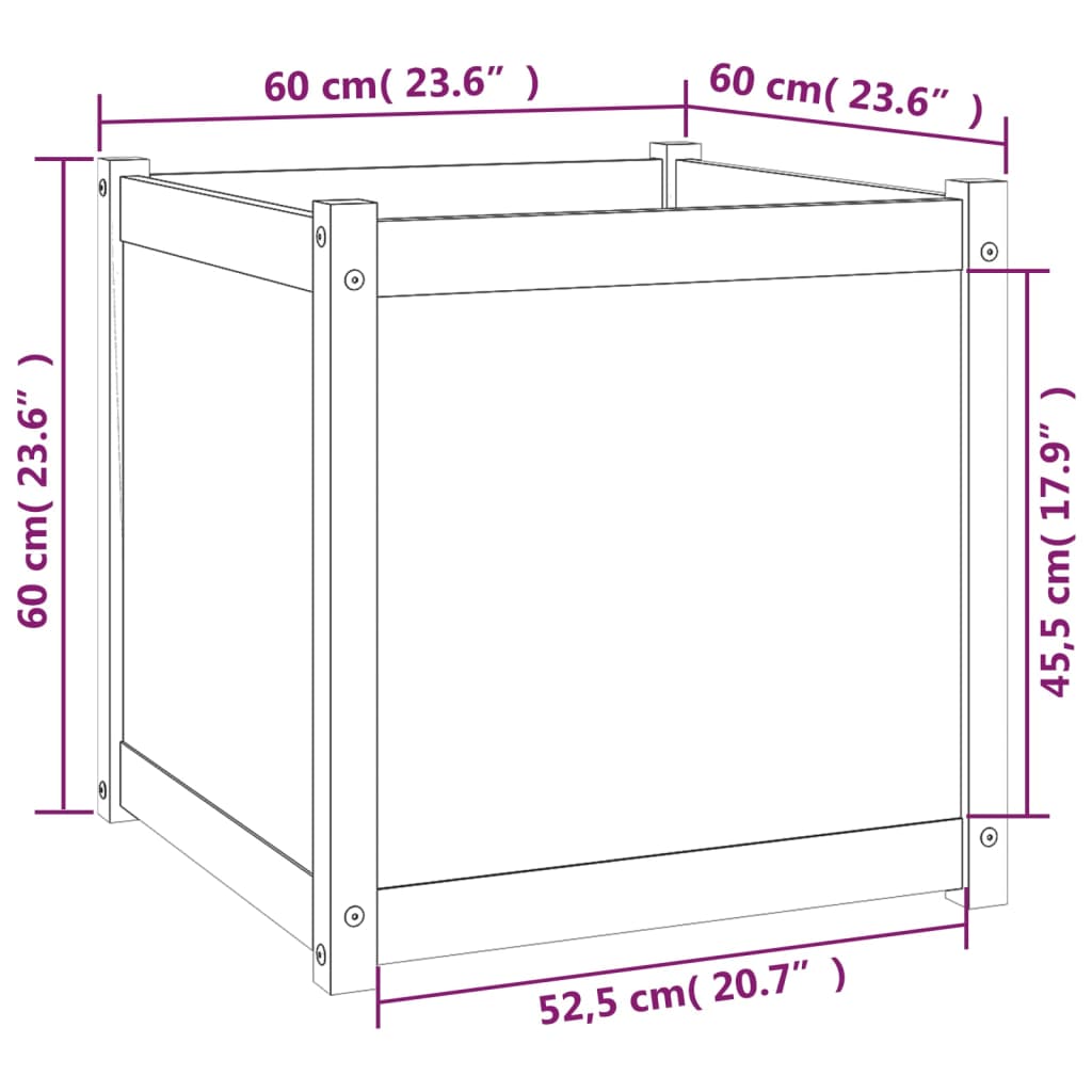 vidaXL dārza puķu kastes, 2 gab., 60x60x60 cm, priedes masīvkoks