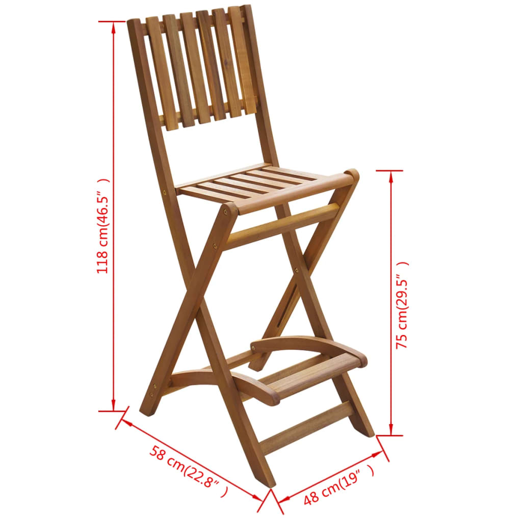 vidaXL saliekami dārza bāra krēsli, 2 gab., akācijas masīvkoks