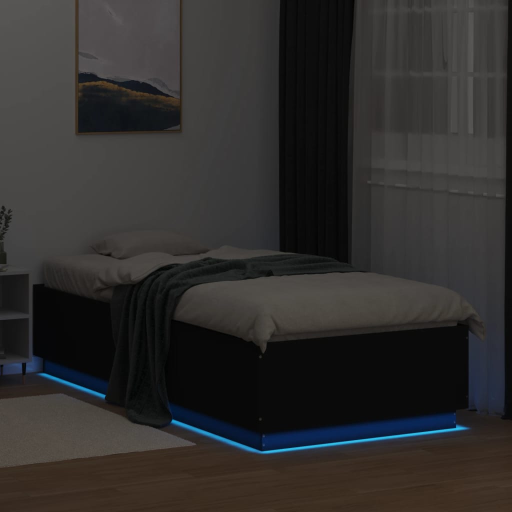 vidaXL gultas rāmis ar LED, melns, 100x200 cm, inženierijas koks