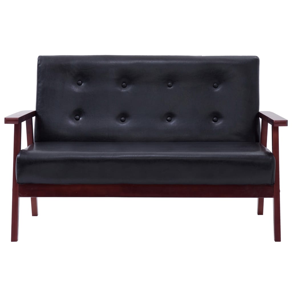vidaXL divdaļīgs dīvānu komplekts, melna mākslīgā āda