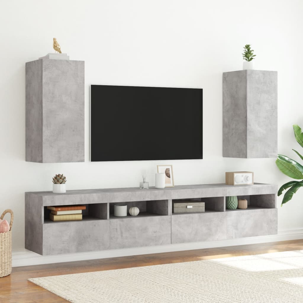 vidaXL TV galdiņi ar LED lampiņām, betona pelēki, 30,5x35x70 cm