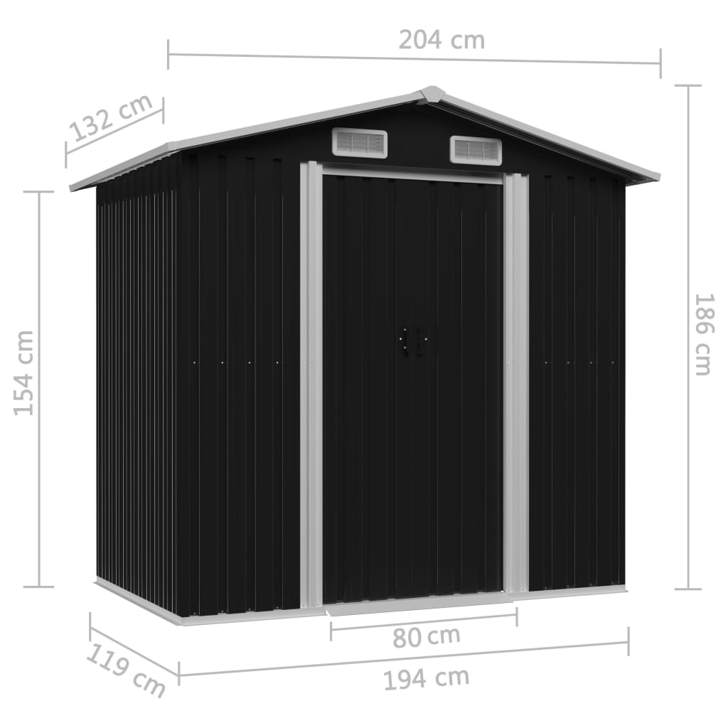 vidaXL dārza šķūnis, antracītpelēks, 204x132x186 cm, tērauds