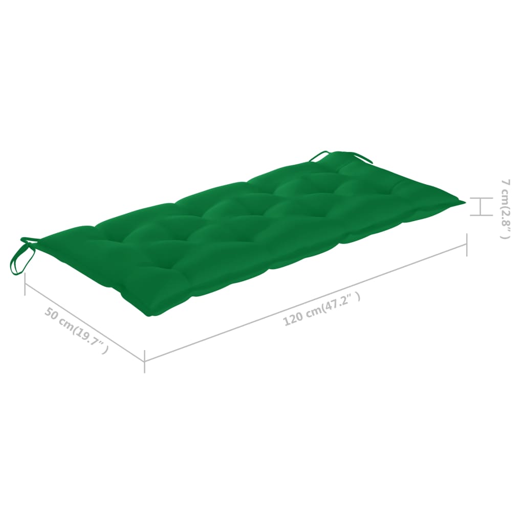 vidaXL dārza sols ar zaļu matraci, 120 cm, masīvs tīkkoks