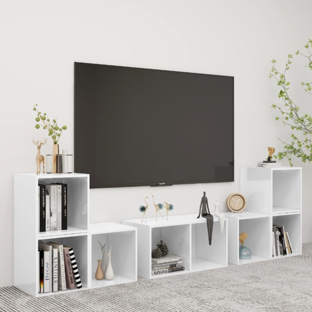 vidaXL 6-daļīgs TV plauktu komplekts, balts, skaidu plāksne