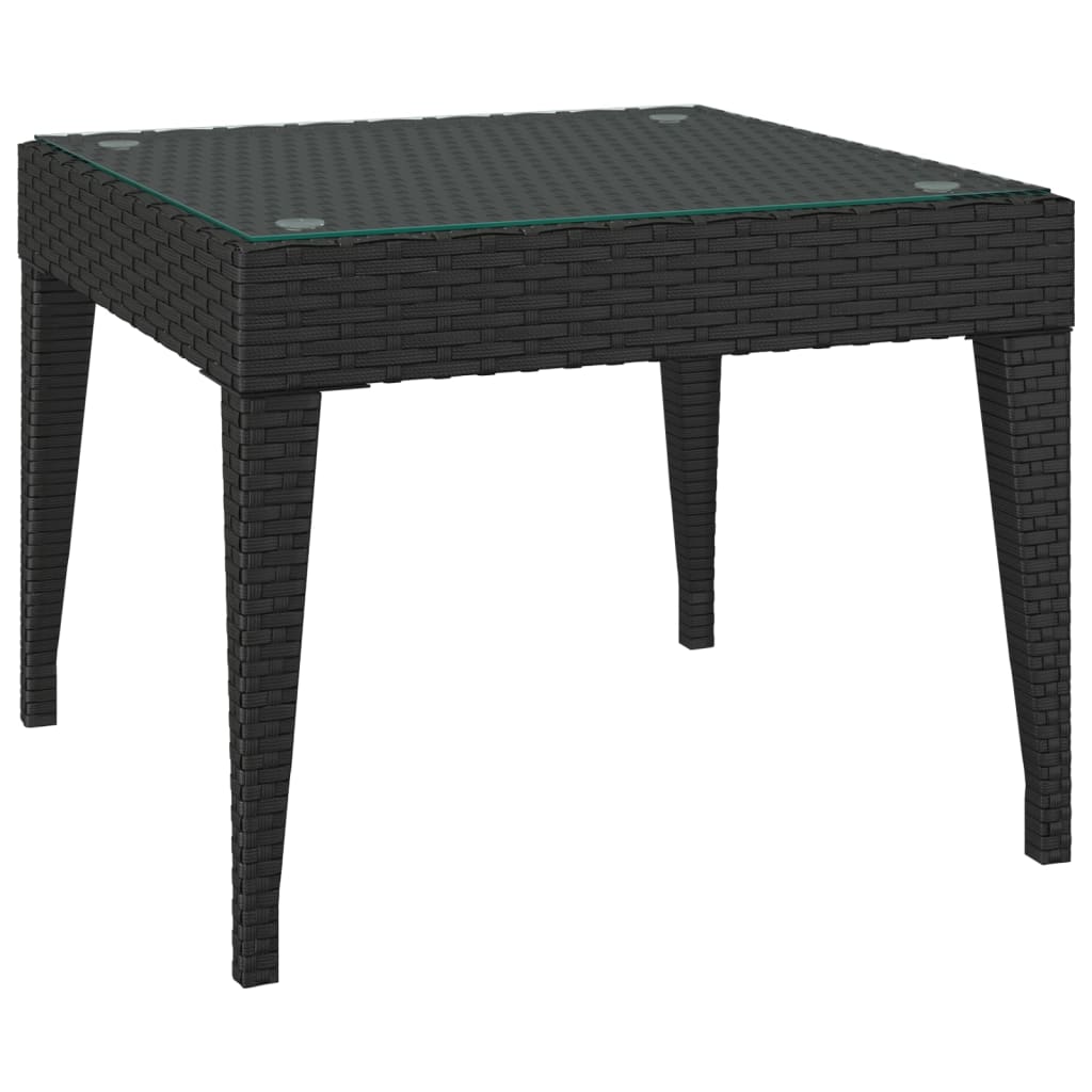 vidaXL galdiņš, 50x50x38 cm, polietilēna rotangpalma, stikls, melns
