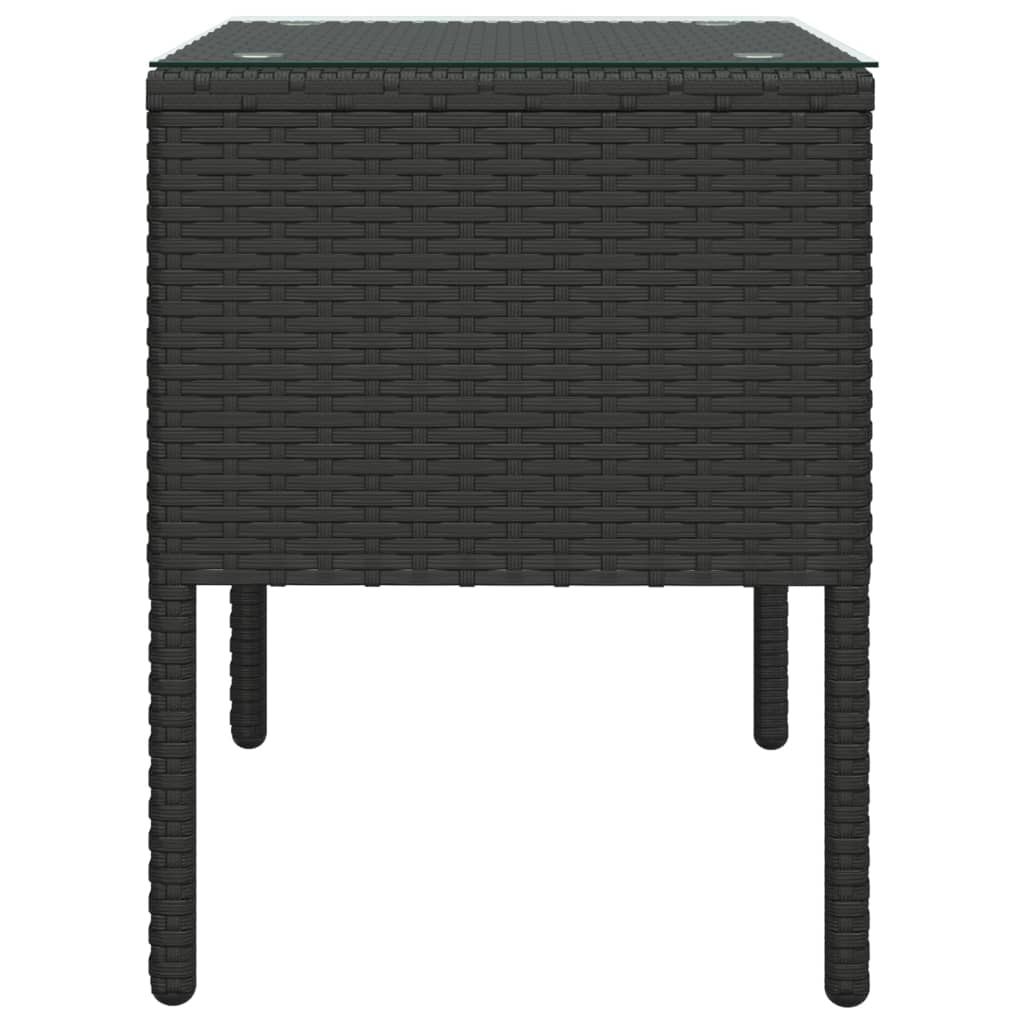 vidaXL galdiņš, 53x37x48 cm, polietilēna rotangpalma, stikls, melns