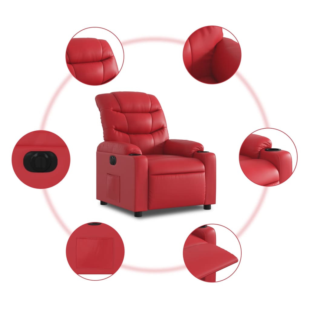 vidaXL elektrisks atpūtas krēsls, atgāžams, sarkana mākslīgā āda