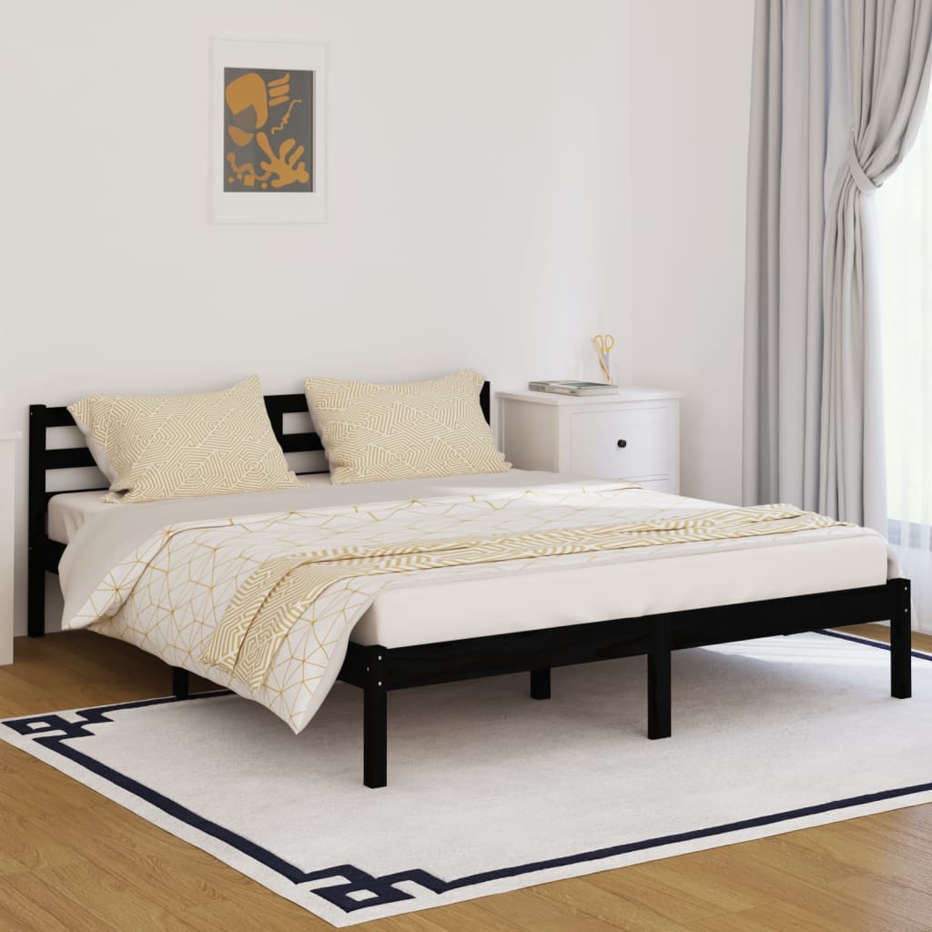 vidaXL gultas rāmis, priedes masīvkoks, 160x200 cm, melns