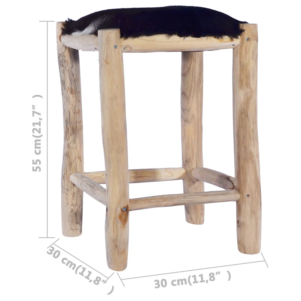 vidaXL bāra krēsls, dabīga kazas āda un masīvs tīkkoks