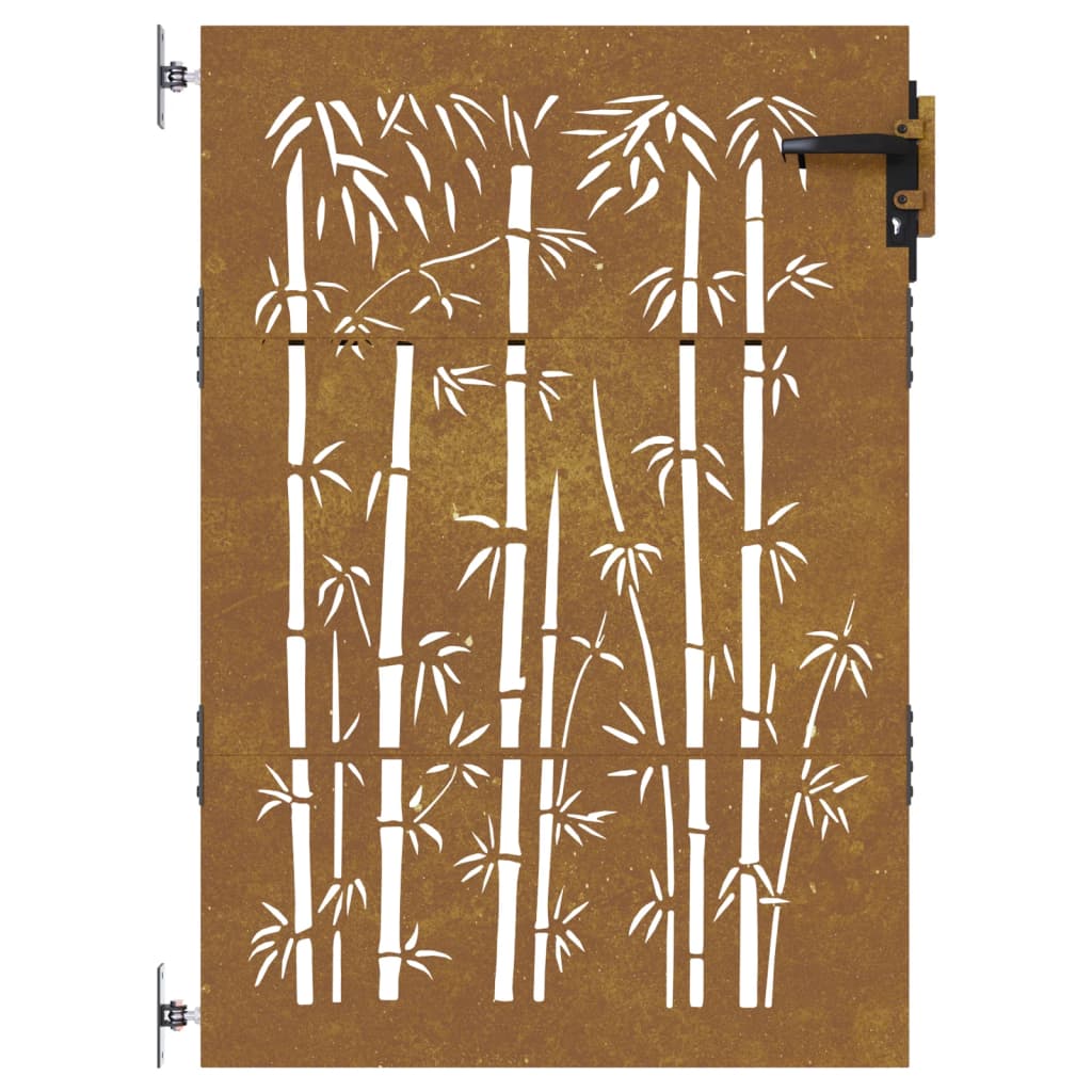 vidaXL dārza vārti, 85x125 cm, tērauds, rūsas efekts, bambusa dizains
