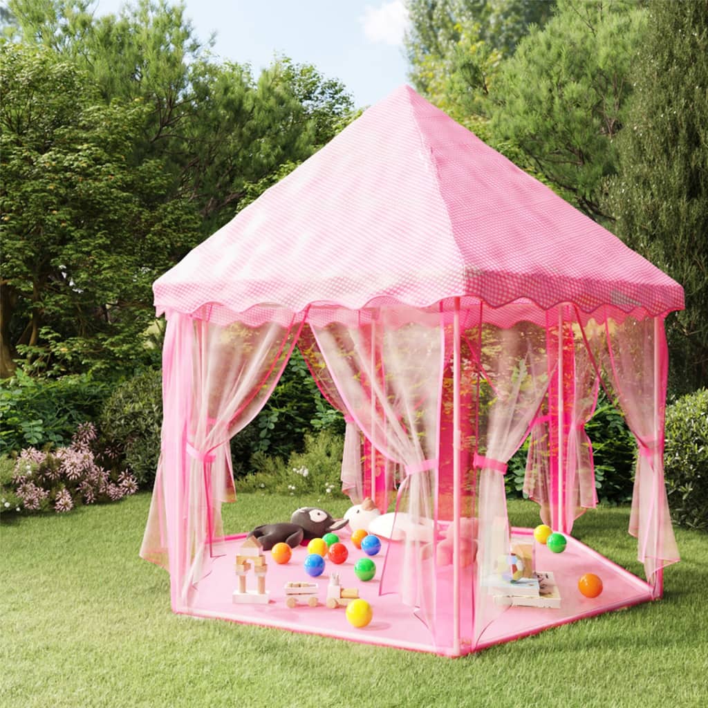 vidaXL princešu rotaļu telts ar 250 bumbiņām, rozā, 133x140 cm