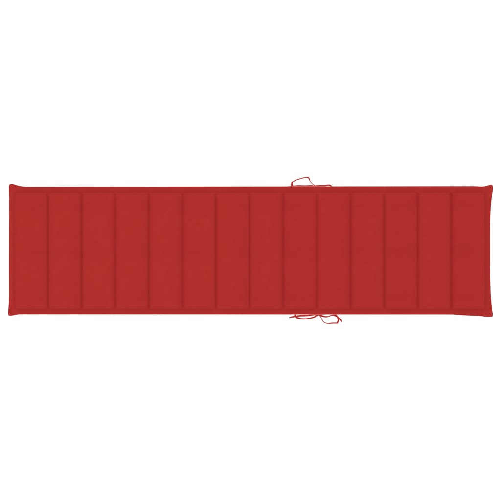 vidaXL sauļošanās zvilnis ar sarkanu matraci, masīvs tīkkoks