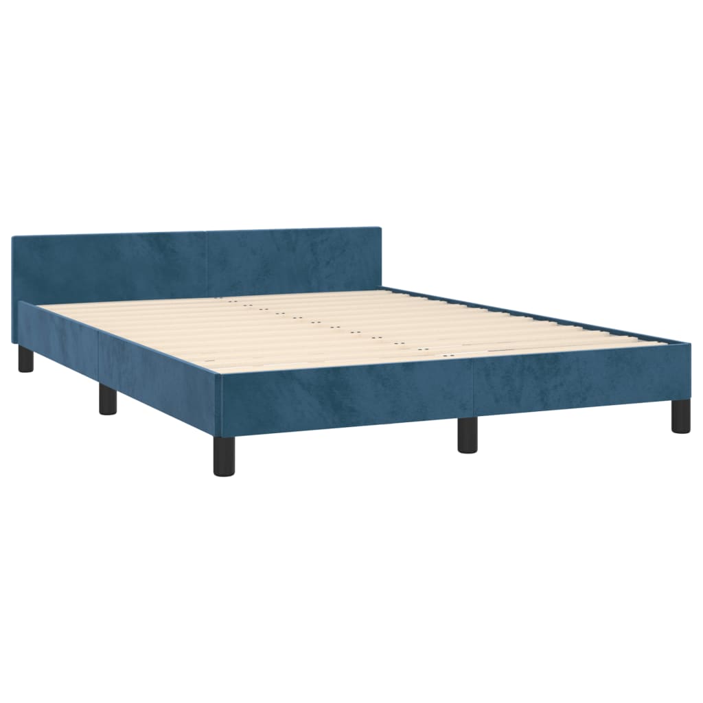 vidaXL gultas rāmis ar galvgali, tumši zils samts, 140x200 cm