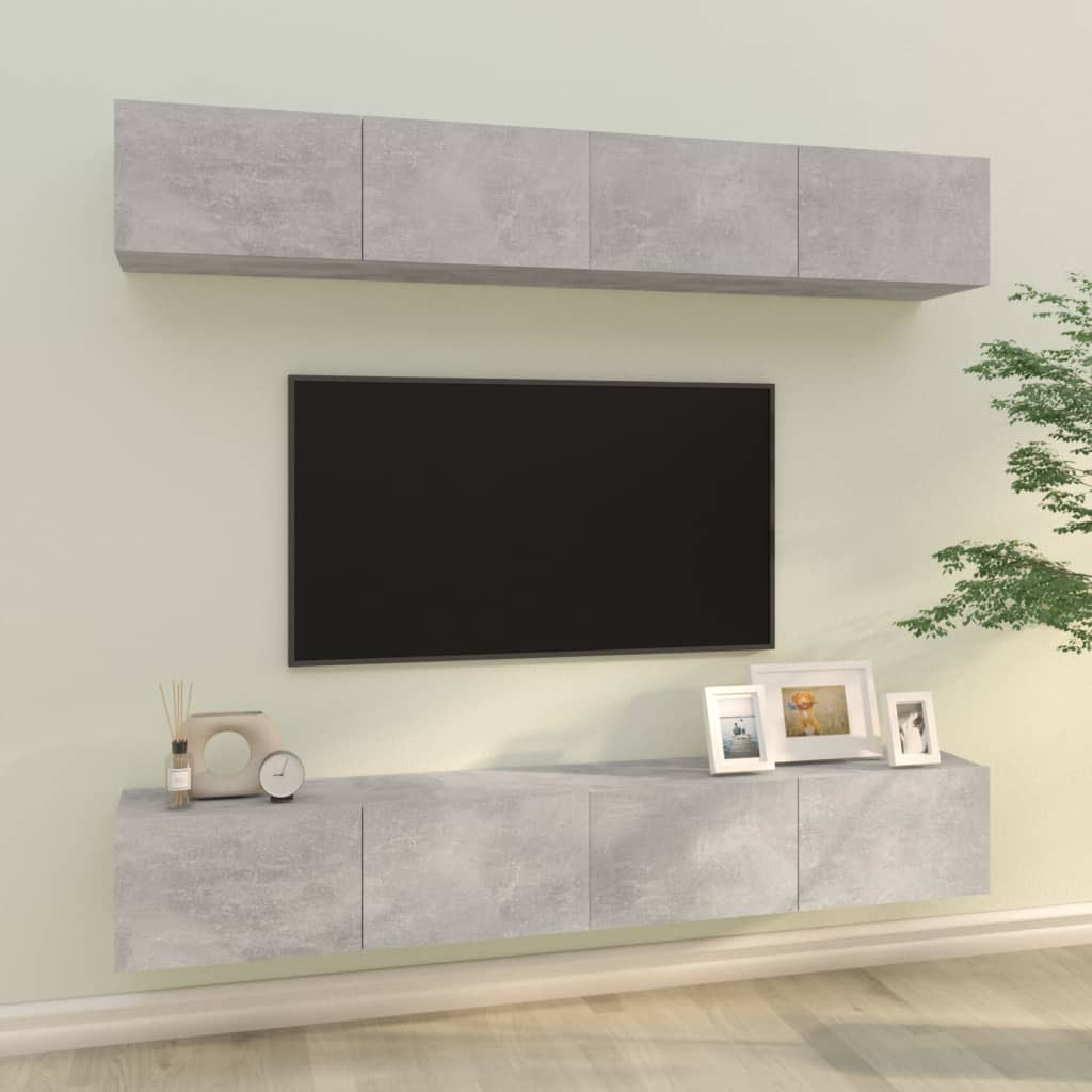 vidaXL sienas TV skapīši, 4 gab., betona pelēki, 100x30x30 cm