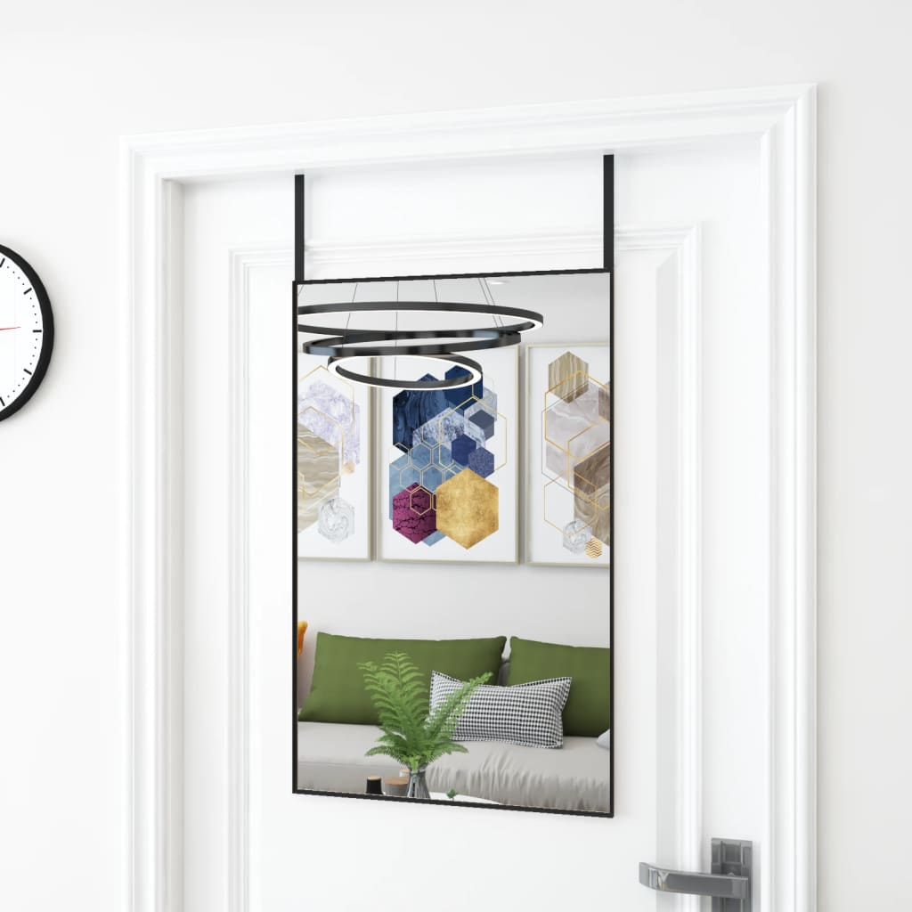 vidaXL durvju spogulis, melns, 50x80 cm, stikls un alumīnijs