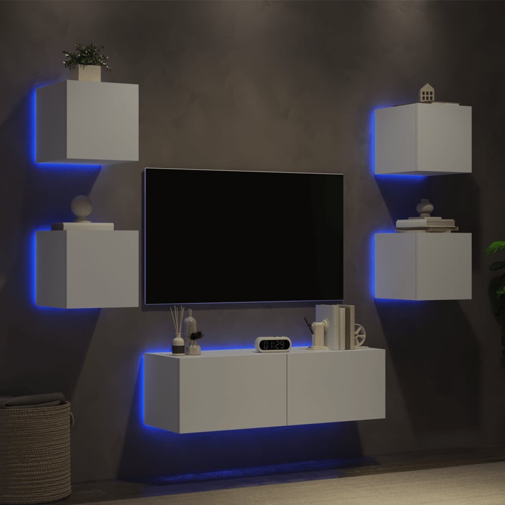 vidaXL TV sienas skapīši ar LED, 5 gab., balti