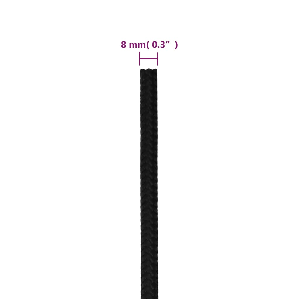 vidaXL darba virve, melna, 8 mm, 250 m, poliesters