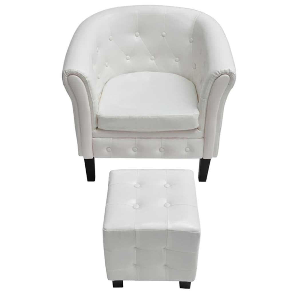 vidaXL klubkrēsls ar kāju soliņu, balta mākslīgā āda