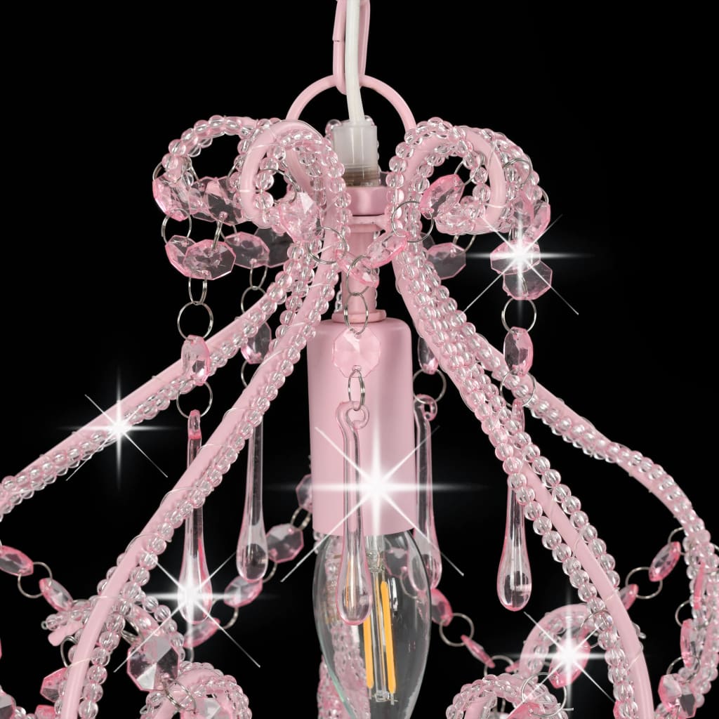 vidaXL lustra ar pērlītēm, rozā, apaļa, E14