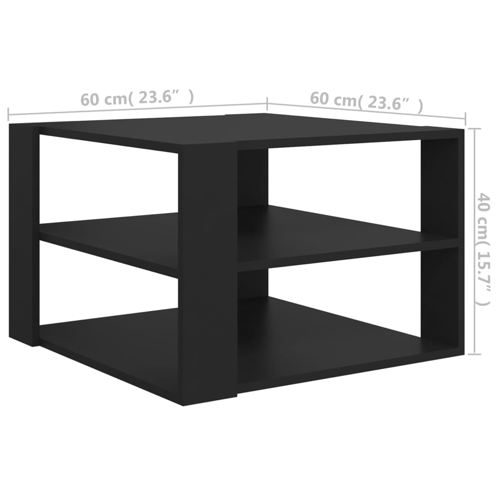vidaXL kafijas galdiņš, melns, 60x60x40 cm, skaidu plāksne