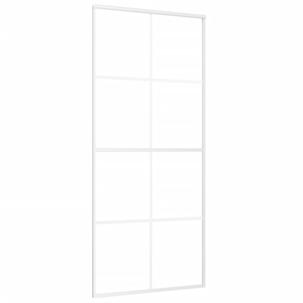 vidaXL bīdāmās durvis, 90x205 cm, ESG stikls, balts alumīnijs