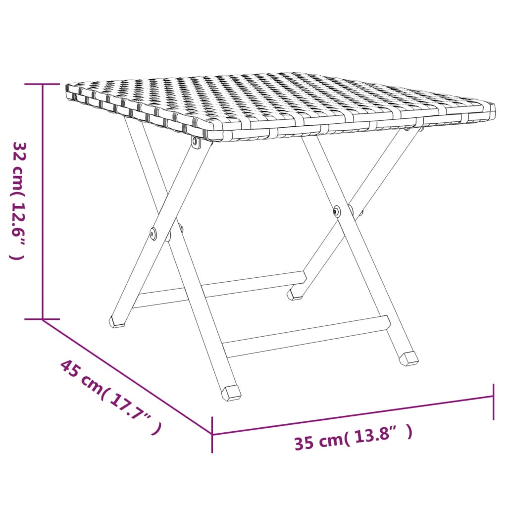 vidaXL saliekams galds, 45x35x32 cm, PE rotangpalma, pelēks