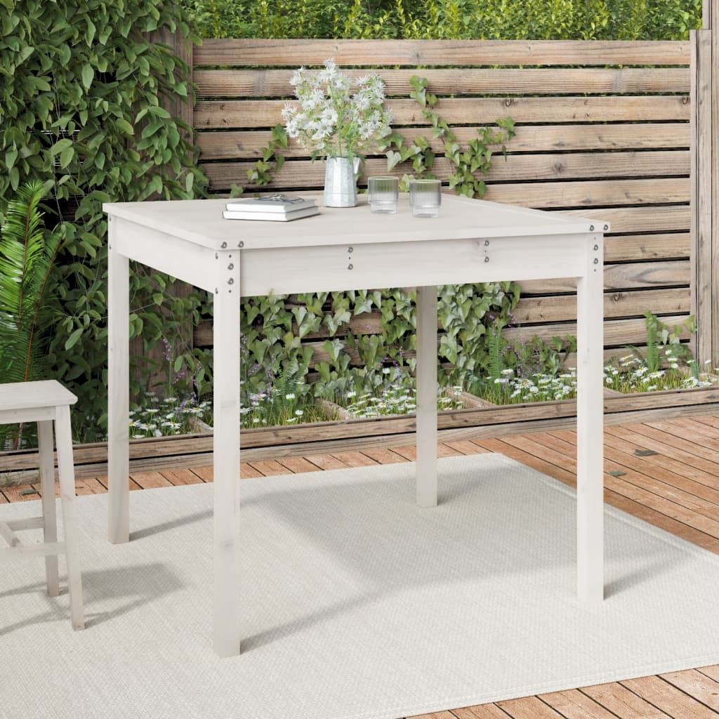vidaXL dārza galds, balts, 82,5x82,5x76 cm, priedes masīvkoks