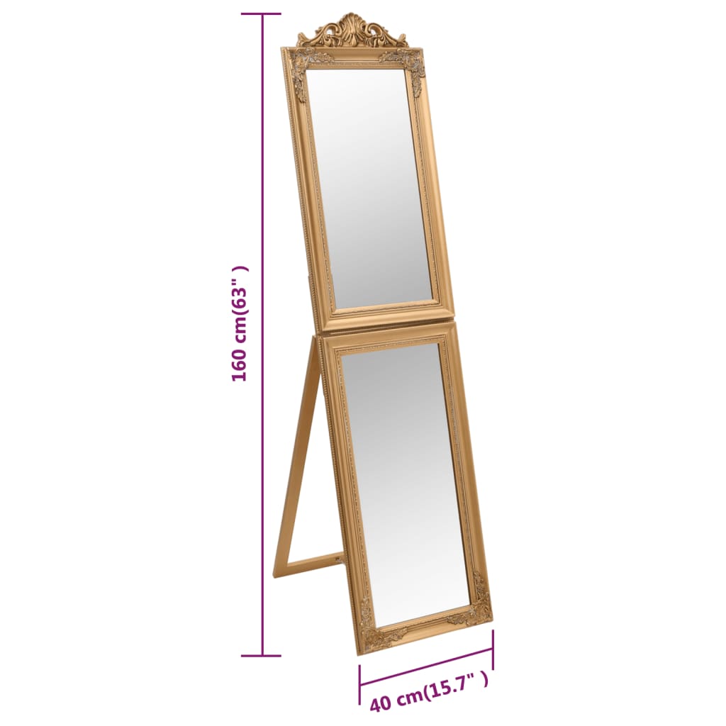vidaXL grīdas spogulis, 50x160 cm, zelta krāsa