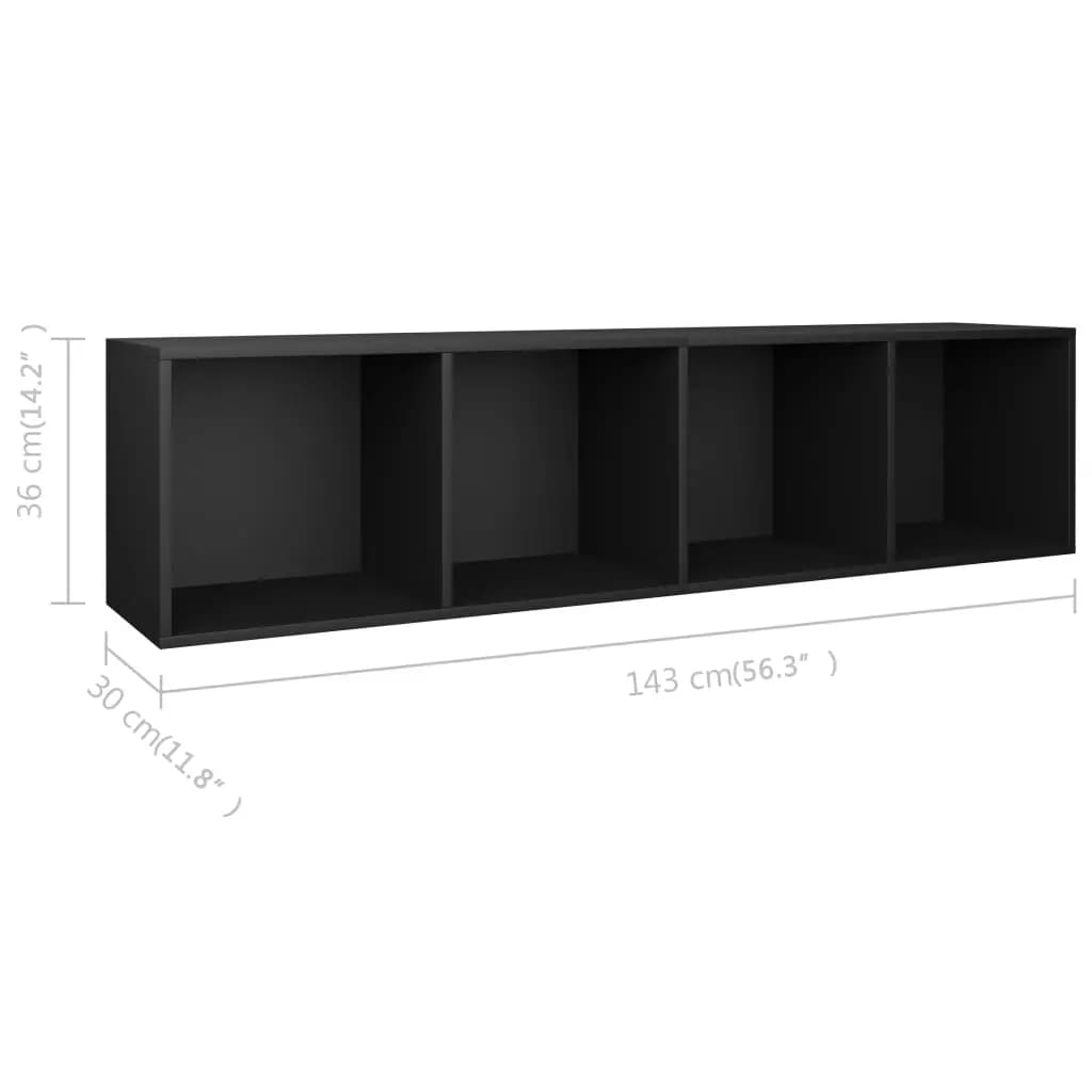vidaXL grāmatu plaukts, 36x30x143 cm, melns, skaidu plāksne