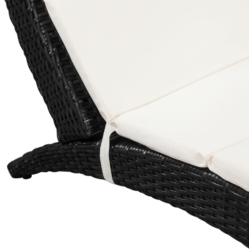 vidaXL saliekams sauļošanās zvilnis ar matraci, melna PE rotangpalma