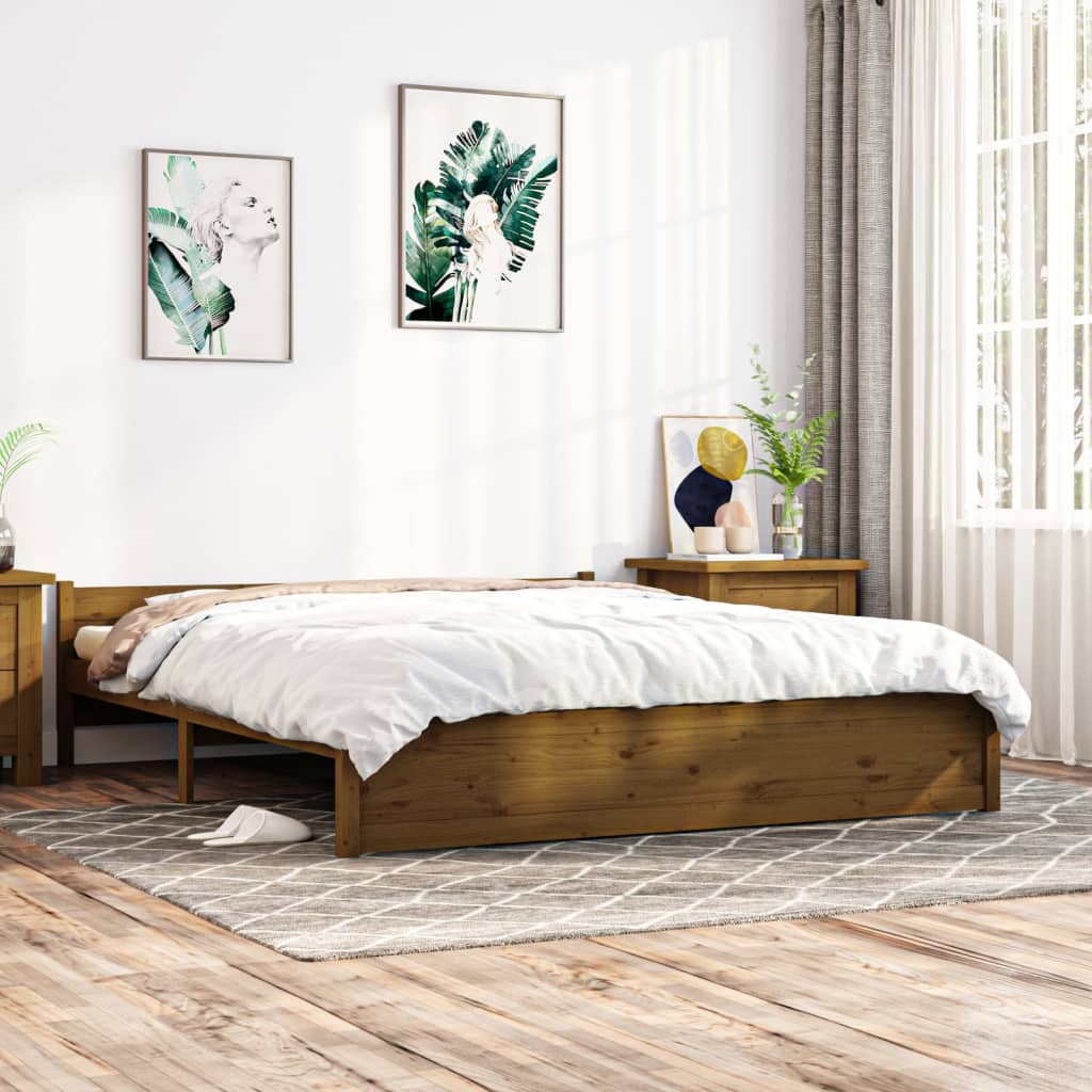 vidaXL gultas rāmis, medus brūns, masīvkoks, 200x200 cm