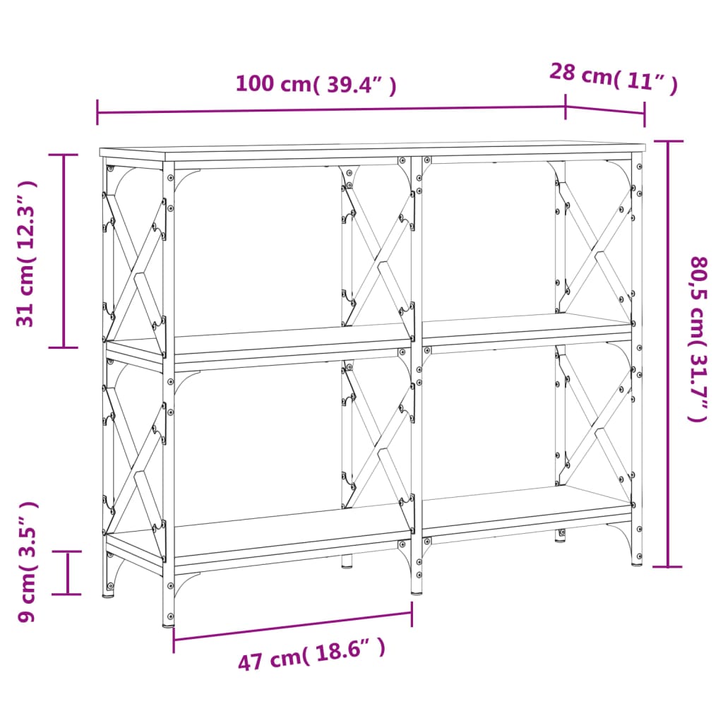 vidaXL konsoles galdiņš, ozolkoka, 100x28x80,5 cm, inženierijas koks