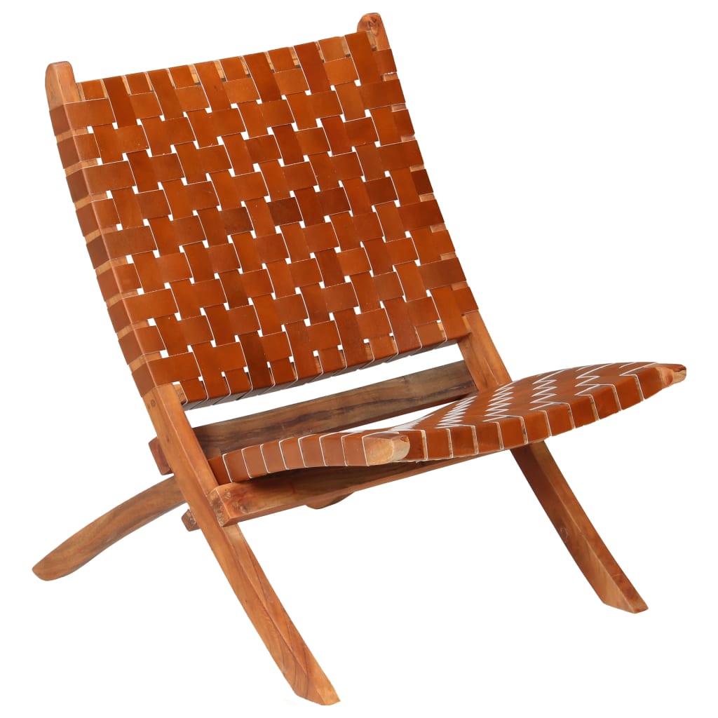 vidaXL saliekams atpūtas krēsls, brūna dabīgā āda