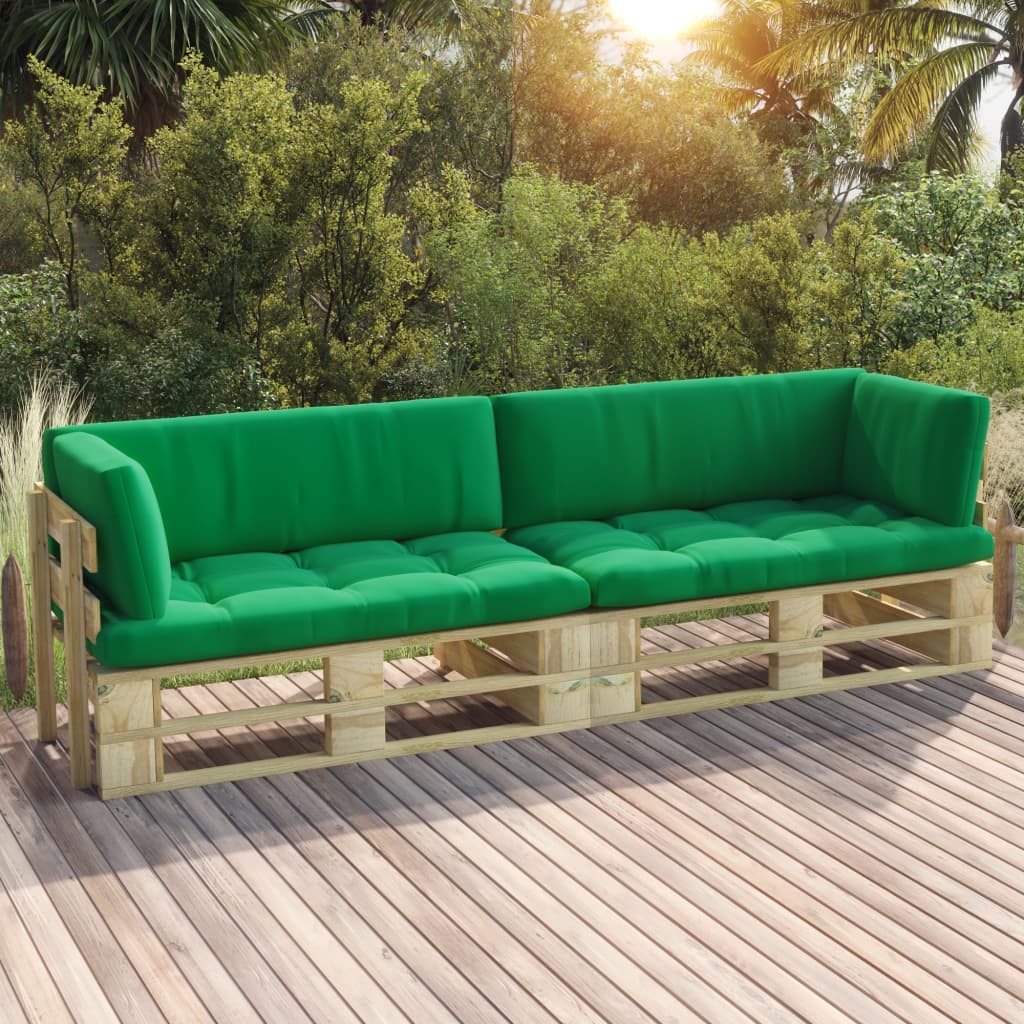 vidaXL divvietīgs dārza palešu dīvāns ar matračiem, impregnēta priede