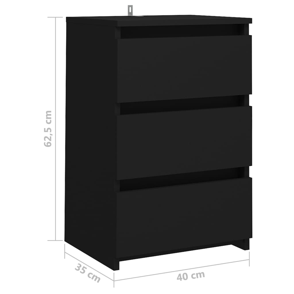 vidaXL naktsskapītis, melns, 40x35x62,5 cm, skaidu plāksne